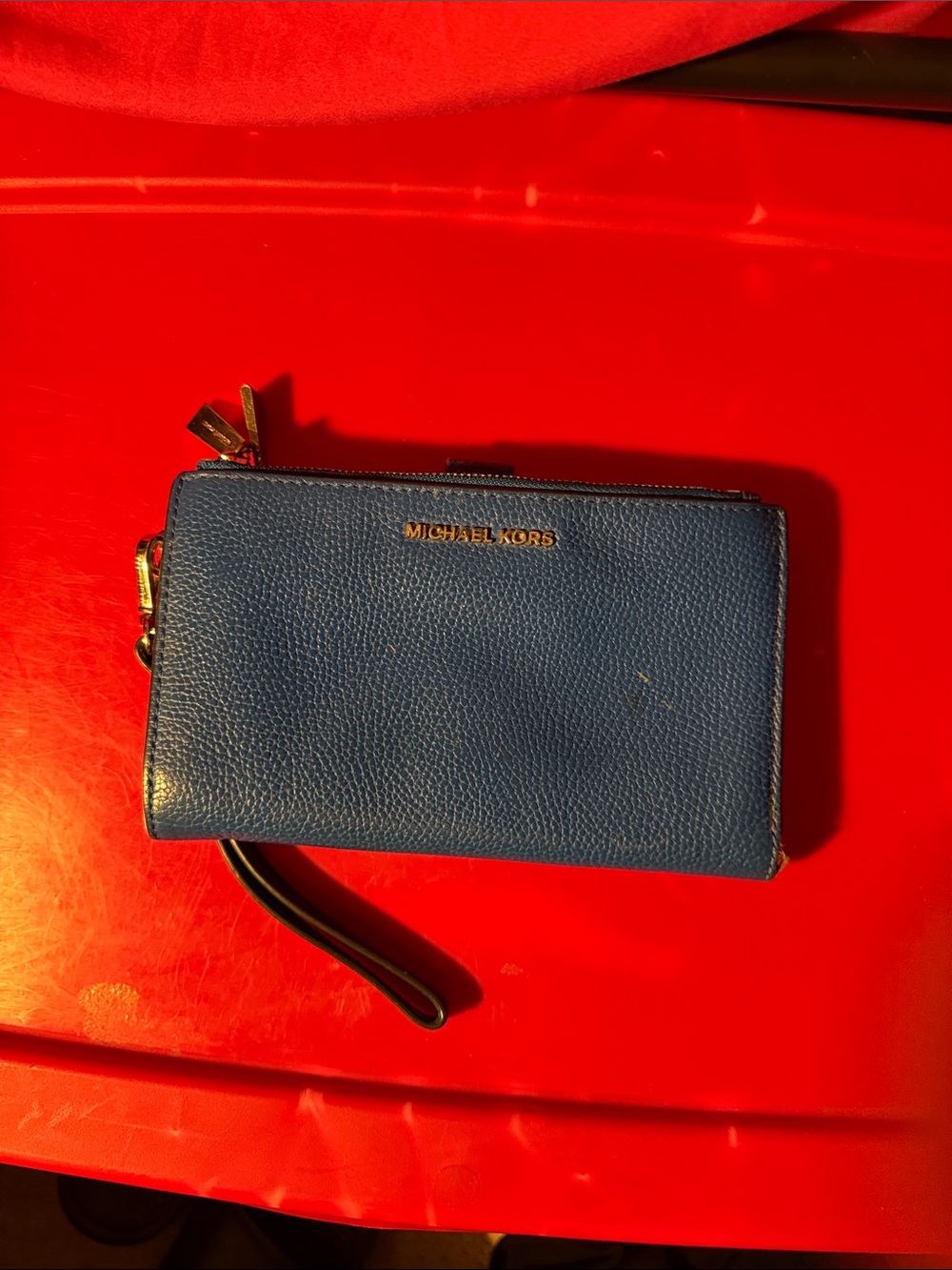 Michael Kors Blue Pebbled Leather Wristlet Wallet with Gold Hardware
